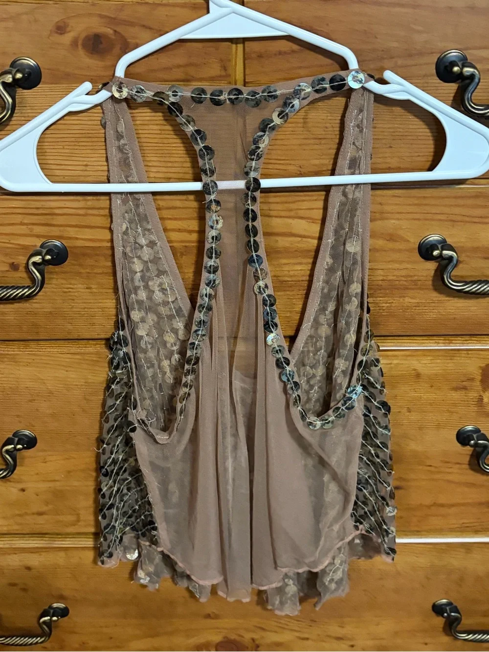 Free People Sequined Mesh Racerback Tank - Nude/Taupe